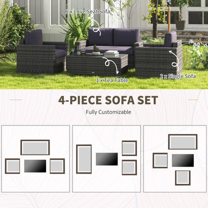 Outdoor Furniture with Table, Wicker Furniture with Loveseat and 2 Chair for Garden, Poolside, Grey