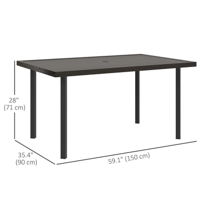 Outdoor Patio Dining Table with 2.1" Umbrella Hole, Steel Outdoor Patio Table for 6, Dark Brown