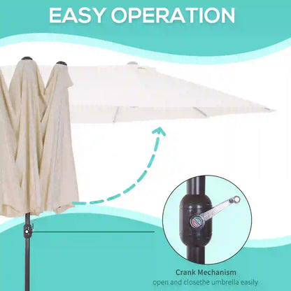 15' Outdoor Patio Umbrella with Twin Canopy Sunshade Steel Table Umbrella with Lift Crank ,Stand is EXCLUDED, Beige