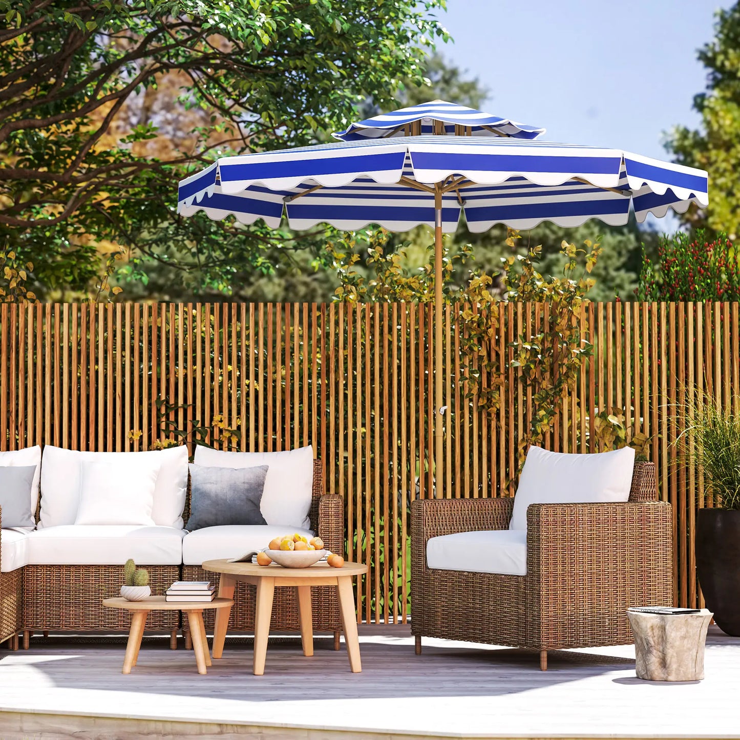 9FT Patio Umbrella with 8 Ribs, Crank, Tilt, UPF 50+, 2-Tier Vent for Garden, Deck, Poolside, Blue
