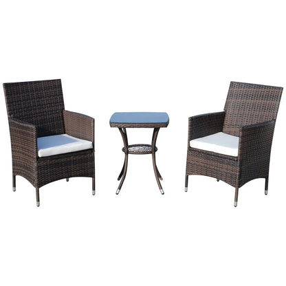 3-Piece Wicker Patio Furniture Set, Rattan Bistro Set with Glass Top Table and Cushions, Outdoor Conversation Set for Garden, Porch, or Balcony.
