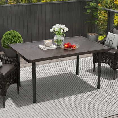 Outdoor Patio Dining Table with 2.1" Umbrella Hole, Steel Outdoor Patio Table for 6, Dark Brown