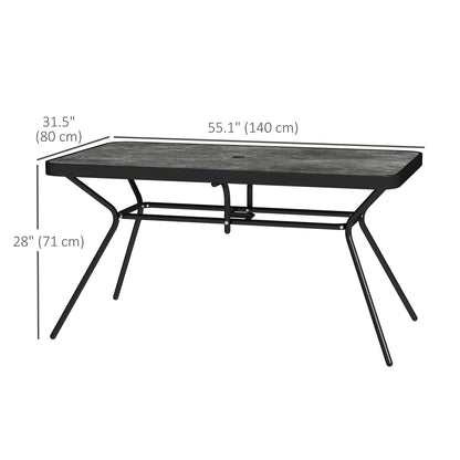 Rectangle Outdoor Dining Table for 6, with 1.7" Umbrella Hole, Easy Clean DPC Plastic Tabletop, 55" x 31.5" x 28"