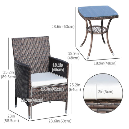 3-Piece Wicker Patio Furniture Set, Rattan Bistro Set with Glass Top Table and Cushions, Outdoor Conversation Set for Garden, Porch, or Balcony.