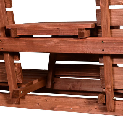 3-Seater Outdoor Bench with Convertible Middle Table, Garden Wooden Patio Loveseat with Middle Table for 2 Persons w/ Slatted Seat and Backrest, Armrests, Orange