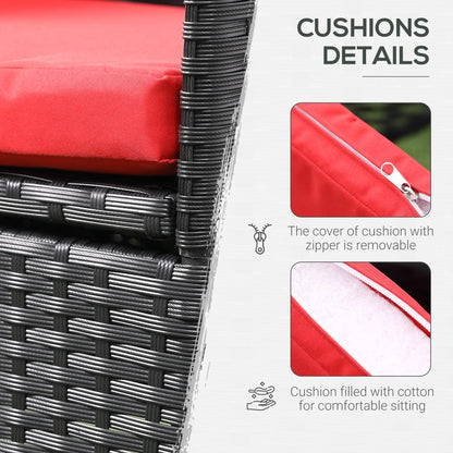 3-Piece Wicker Patio Furniture Set, Rattan Bistro Set with Glass Top Table and Cushions, Outdoor Conversation Set for Garden, Porch, Balcony, Red.