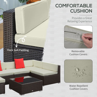 7 Pieces Patio Sofa Outdoor Wicker Sectional Patio Furniture Set, Dark Brown & Beige