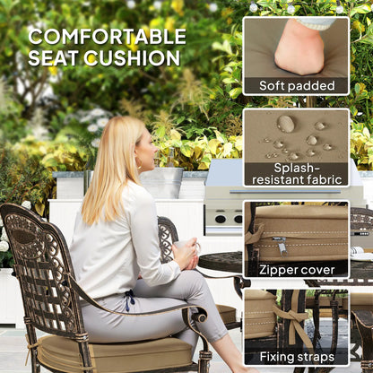 Outdoor Dining Set for 6, Aluminum Patio Table and Chairs Furniture Set with Umbrella Hole, Cushions, Bronze