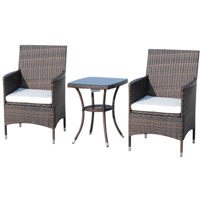 3-Piece Wicker Patio Furniture Set, Rattan Bistro Set with Glass Top Table and Cushions, Outdoor Conversation Set for Garden, Porch, or Balcony.