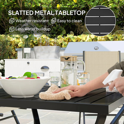 37" Square Outdoor Dining Table, Galvanized Steel Patio Table with 2" Umbrella Hole, Slatted Metal Top, Black