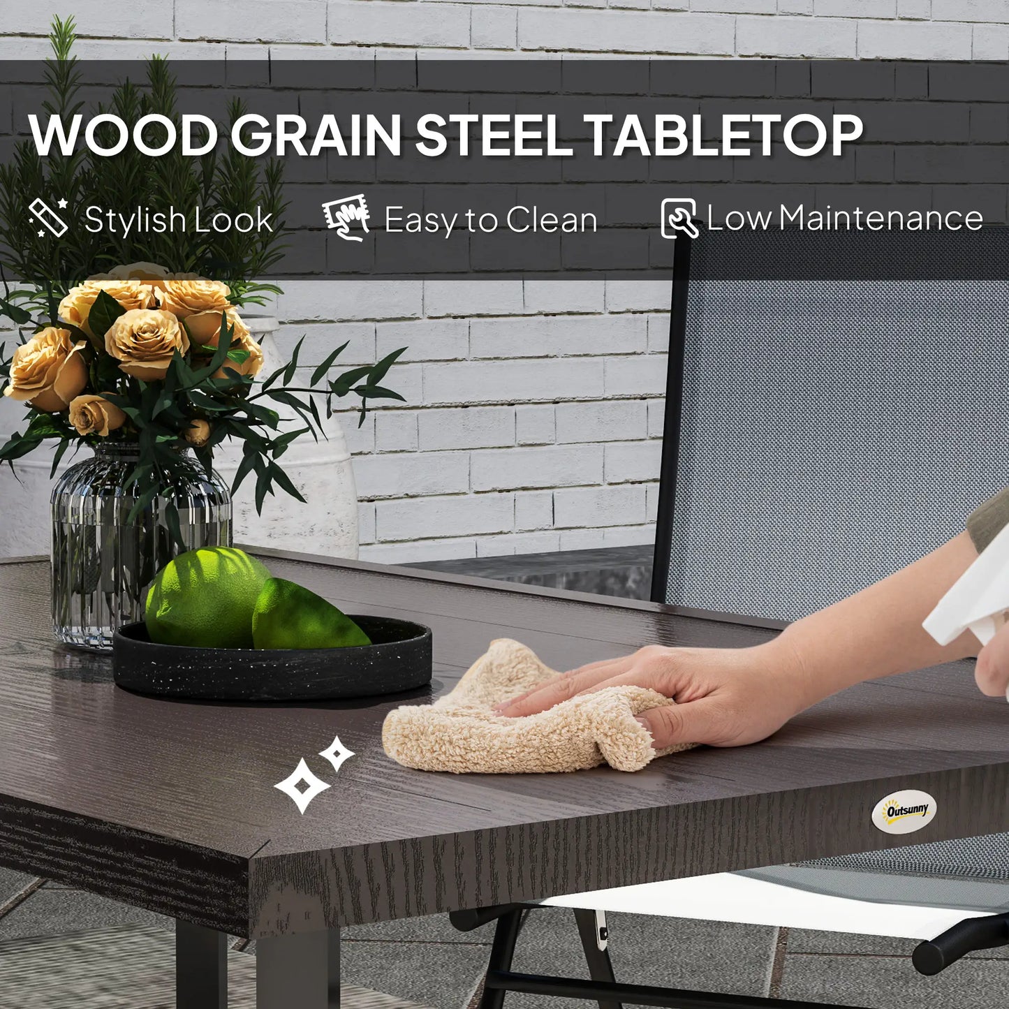 Outdoor Patio Dining Table with 2.1" Umbrella Hole, Steel Outdoor Patio Table for 6, Dark Brown