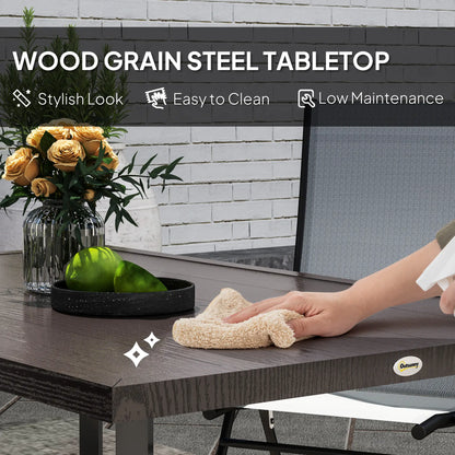 Outdoor Patio Dining Table with 2.1" Umbrella Hole, Steel Outdoor Patio Table for 6, Dark Brown
