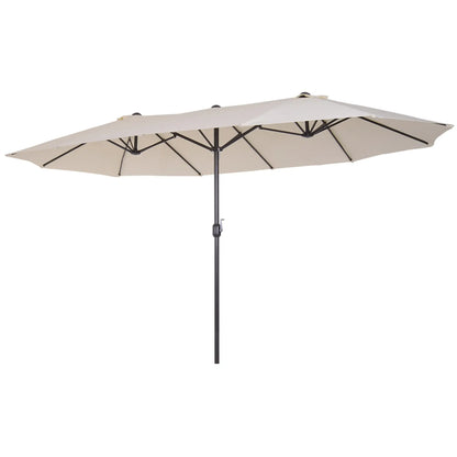 15' Outdoor Patio Umbrella with Twin Canopy Sunshade Steel Table Umbrella with Lift Crank ,Stand is EXCLUDED, Beige