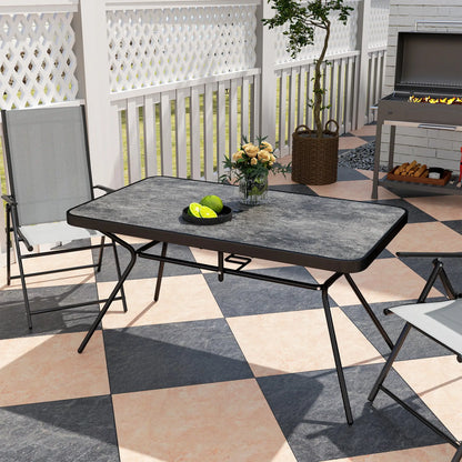 Rectangle Outdoor Dining Table for 6, with 1.7" Umbrella Hole, Easy Clean DPC Plastic Tabletop, 55" x 31.5" x 28"