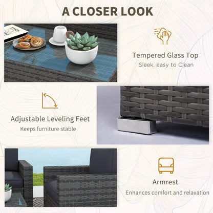 Outdoor Furniture with Table, Wicker Furniture with Loveseat and 2 Chair for Garden, Poolside, Grey