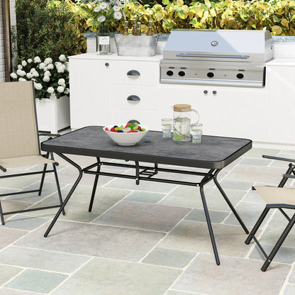 Rectangle Outdoor Dining Table for 6, with 1.7" Umbrella Hole, Easy Clean DPC Plastic Tabletop, 55" x 31.5" x 28"
