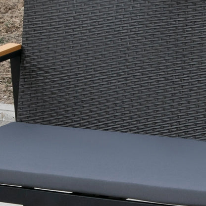 4 Pieces Wicker Patio Furniture Set with Cushions, Outdoor Rattan PE Rattan Conversation Set, Chairs and Loveseat with PS Board Armrests Decoration, Glass Top Table, Black