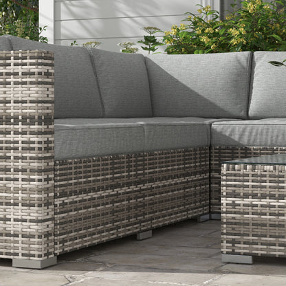 4 Pieces Rattan Wicker Outdoor Conversation Furniture Set w/ Corner Sofa Loveseats Coffee Table Cushions, Mixed Grey