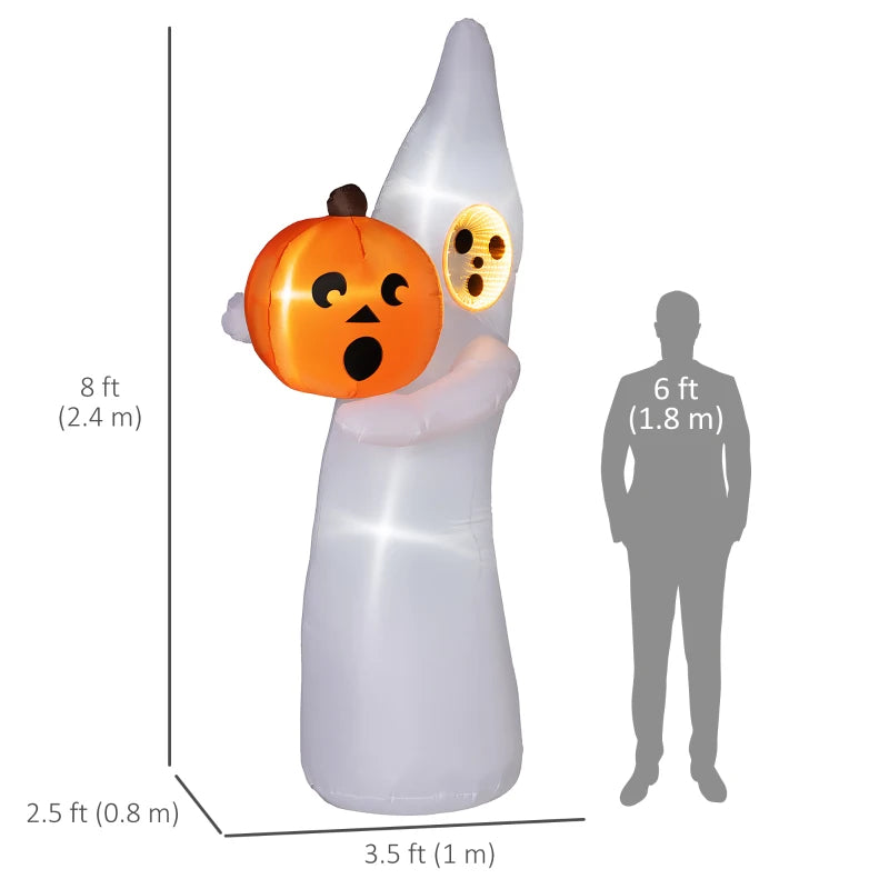 8ft Inflatable Halloween Ghost with Mirror Face Holding A Pumpkin, Outdoor Blow Up Decoration