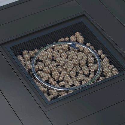 28 Inch Propane Fire Pit Table, 40,000 BTU Rattan Gas Fire Pit Table with Rain Cover, Mesh Lid, Lava Stone, Mixed Grey