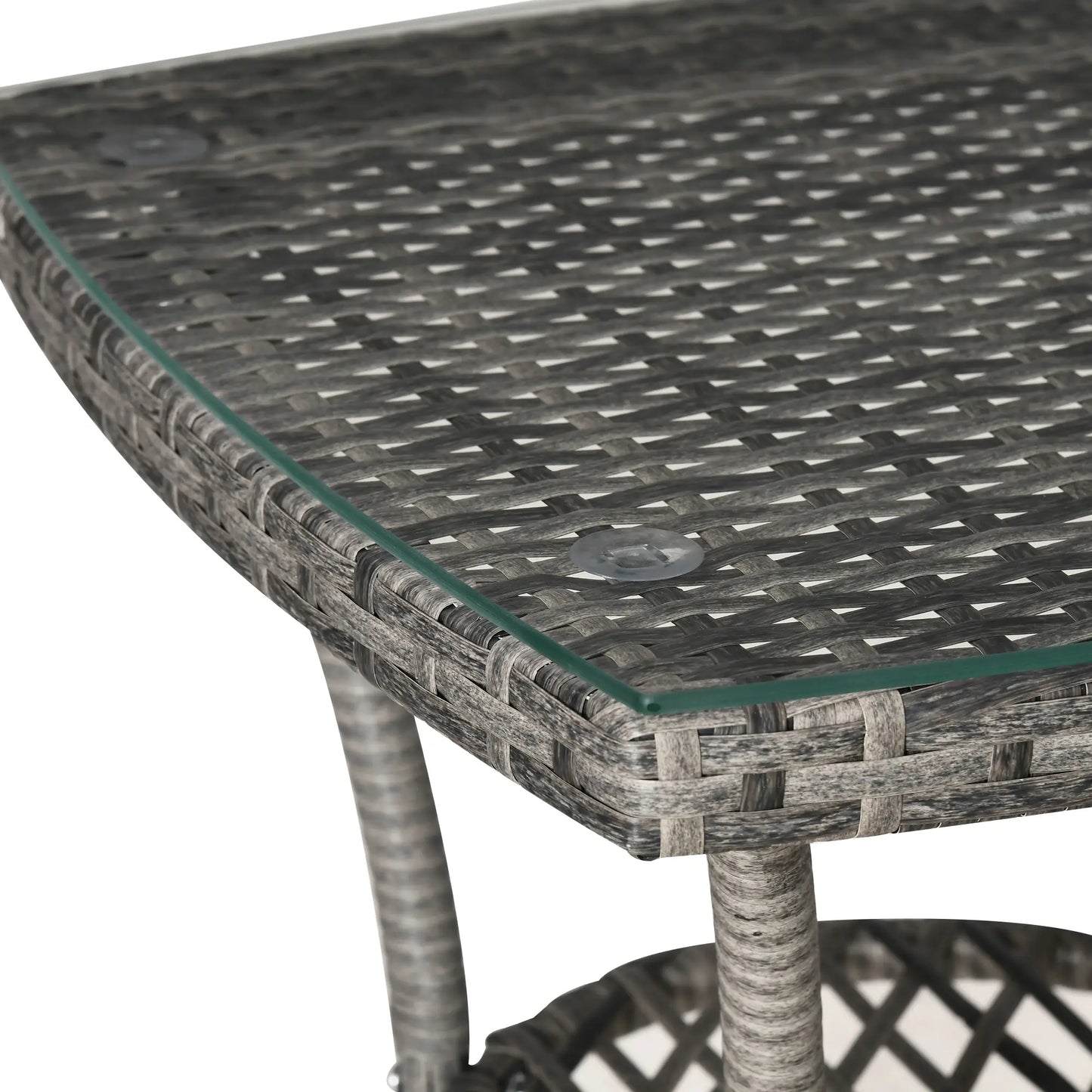 3-Piece Wicker Patio Furniture Set, Rattan Bistro Set with Glass Top Table and Cushions, Outdoor Conversation Set for Garden, Porch, Balcony, Mixed Grey