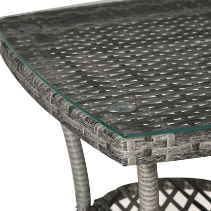 3-Piece Wicker Patio Furniture Set, Rattan Bistro Set with Glass Top Table and Cushions, Outdoor Conversation Set for Garden, Porch, Balcony, Mixed Grey