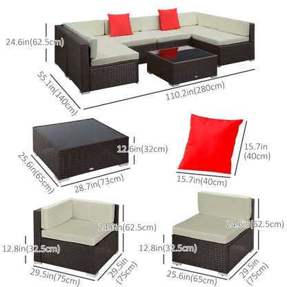 7 Pieces Patio Sofa Outdoor Wicker Sectional Patio Furniture Set, Dark Brown & Beige