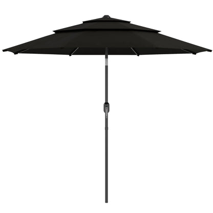 9FT 3 Tiers Patio Umbrella Parasol with Crank, Push Button Tilt for Deck, Backyard and Lawn, Black