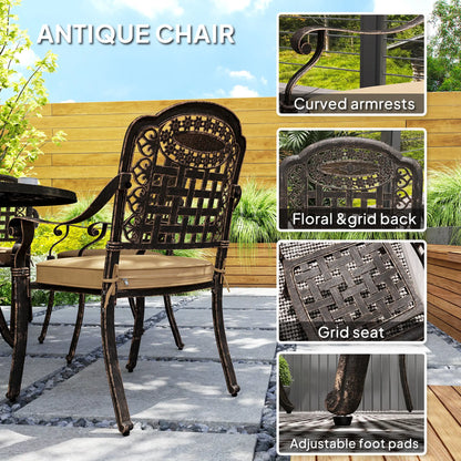 Outdoor Dining Set for 6, Aluminum Patio Table and Chairs Furniture Set with Umbrella Hole, Cushions, Bronze