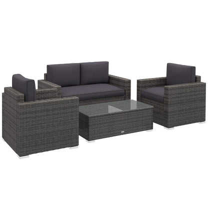 Outdoor Furniture with Table, Wicker Furniture with Loveseat and 2 Chair for Garden, Poolside, Grey