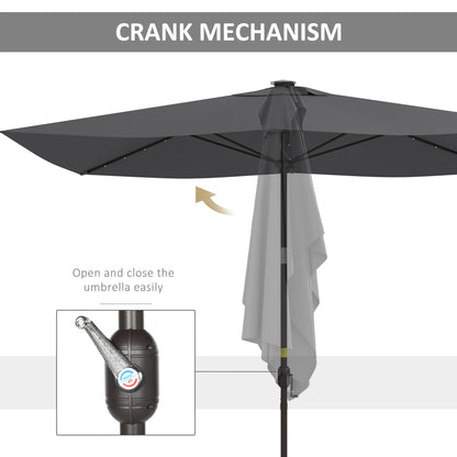 6.5x10ft Patio Umbrella Tilt Aluminum Outdoor Market Parasol with Solar Powered LEDs, Crank - Dark Grey