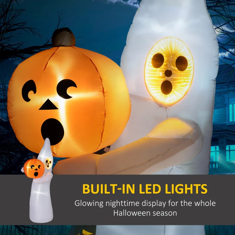 8ft Inflatable Halloween Ghost with Mirror Face Holding A Pumpkin, Outdoor Blow Up Decoration
