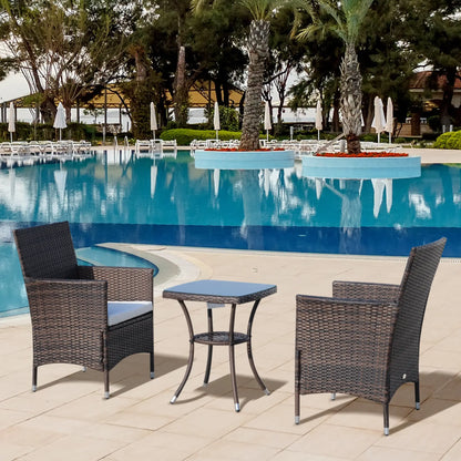 3-Piece Wicker Patio Furniture Set, Rattan Bistro Set with Glass Top Table and Cushions, Outdoor Conversation Set for Garden, Porch, or Balcony.