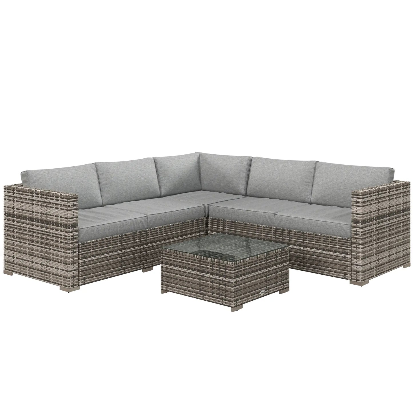 4 Pieces Rattan Wicker Outdoor Conversation Furniture Set w/ Corner Sofa Loveseats Coffee Table Cushions, Mixed Grey