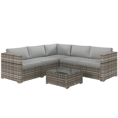 4 Pieces Rattan Wicker Outdoor Conversation Furniture Set w/ Corner Sofa Loveseats Coffee Table Cushions, Mixed Grey