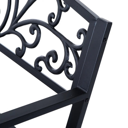 50" 2-Seater Garden Bench, Patio Porch Decorative Chair Cast Iron Loveseat Outdoor Furniture for Yard, Lawn, Porch, Black