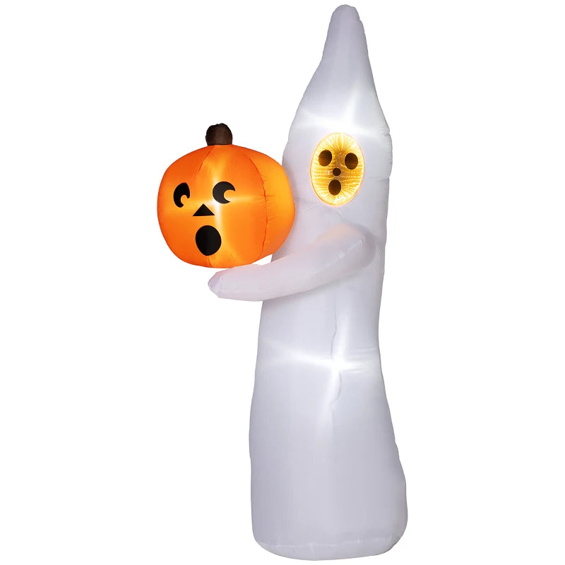 8ft Inflatable Halloween Ghost with Mirror Face Holding A Pumpkin, Outdoor Blow Up Decoration