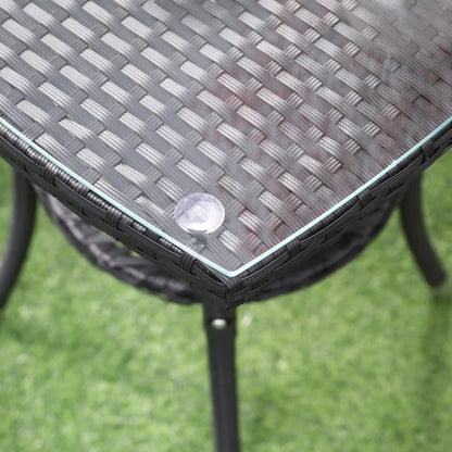 3-Piece Wicker Patio Furniture Set, Rattan Bistro Set with Glass Top Table and Cushions, Outdoor Conversation Set for Garden, Porch, Balcony, Red.