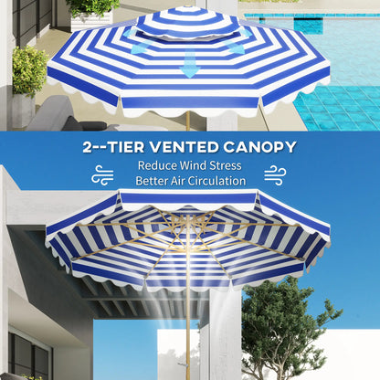 9FT Patio Umbrella with 8 Ribs, Crank, Tilt, UPF 50+, 2-Tier Vent for Garden, Deck, Poolside, Blue